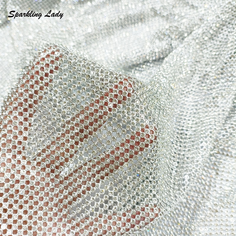 Crystal Mesh Fabric - Kain Logam Berhias Rhinestone 3MM, Kain