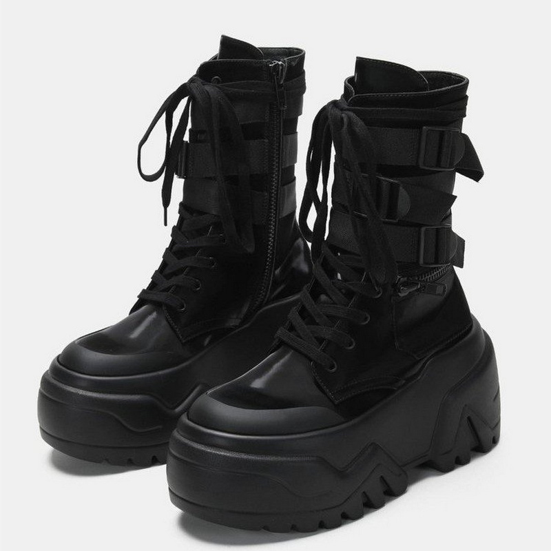 Guipure Lace Panel - Sepatu Bot Motor Platform Tebal Wanita