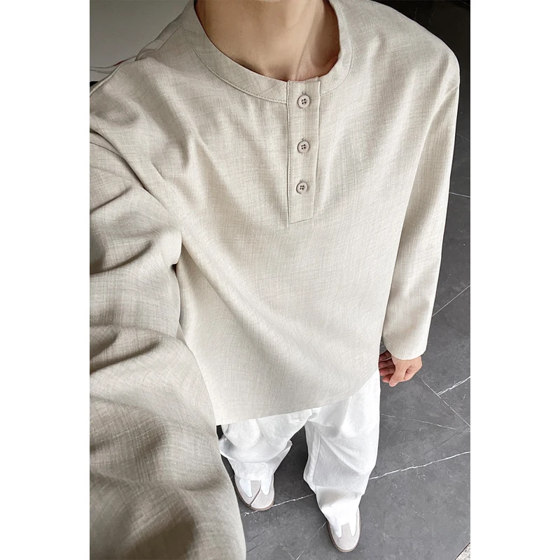 Embellish Knit - Kemeja Henley Kasual Pria Bahan Linen