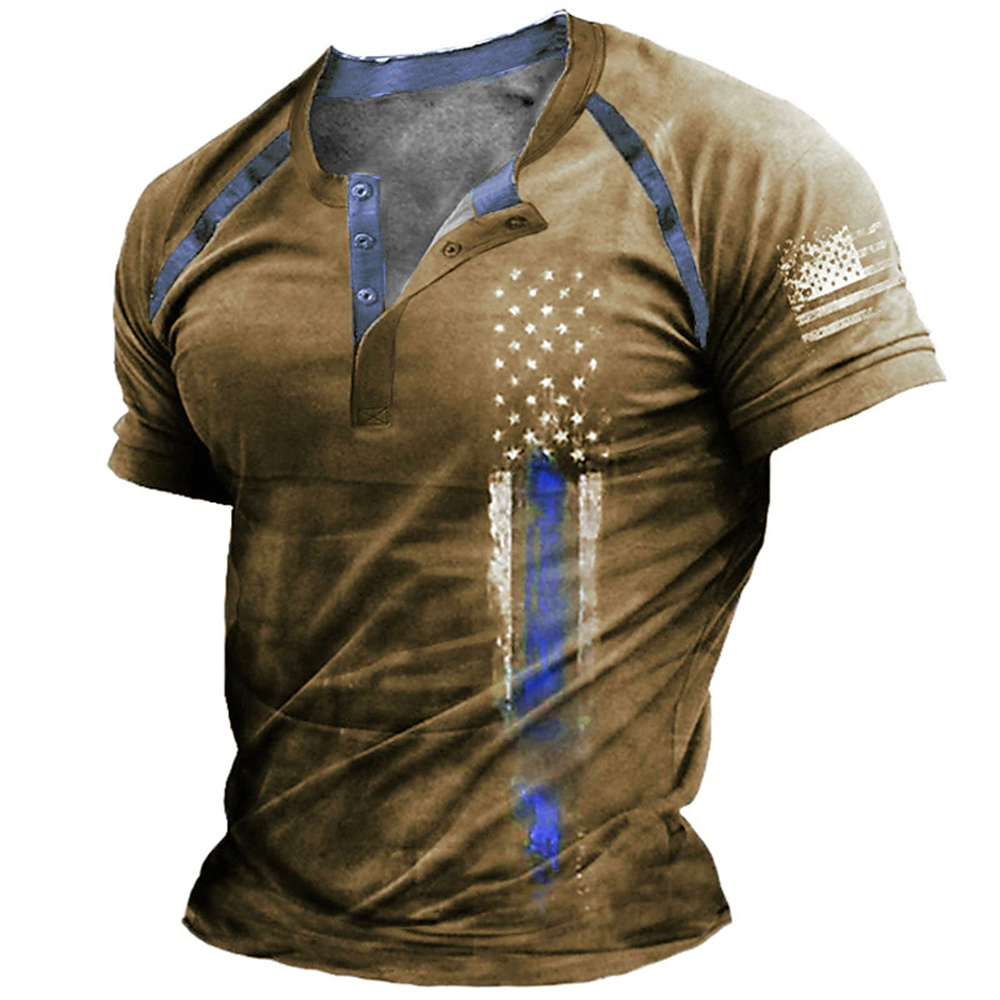 Kaos Henry Pria Motif Bendera  - Embellish Knit ulasan dan harga