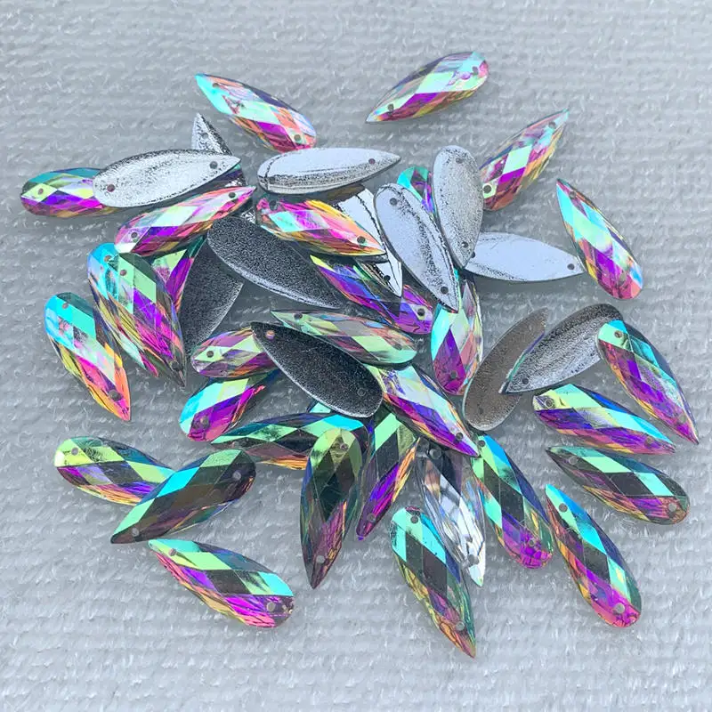 40pcs 8*22mm Rhinestone Putih  - Sew On Rhinestone ulasan dan harga